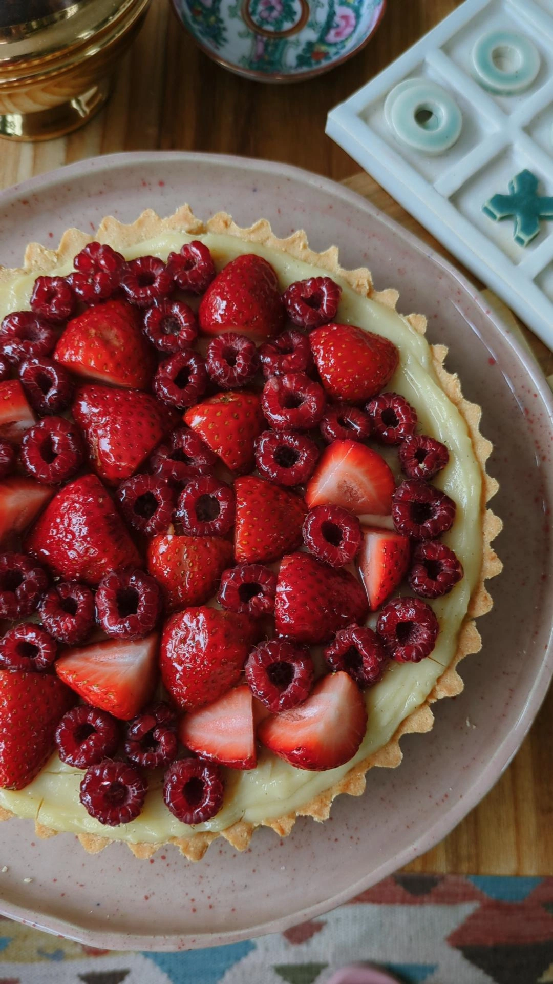 tarta de frutos rojos y crema pastelera